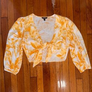 Express Linen Yellow Tie Front Blouse